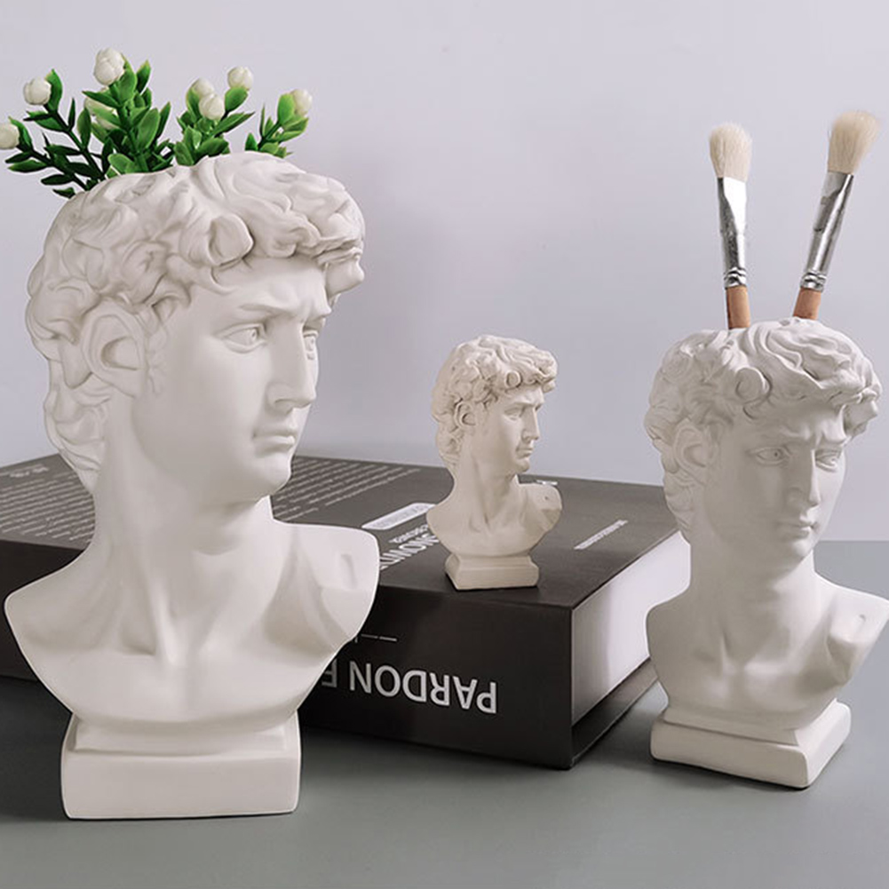 Creative Pen Holder Resin David Sculpture Portrait Statue Makeup Brush Storage Box Flowerpot Vase Art Craft Garden Decor