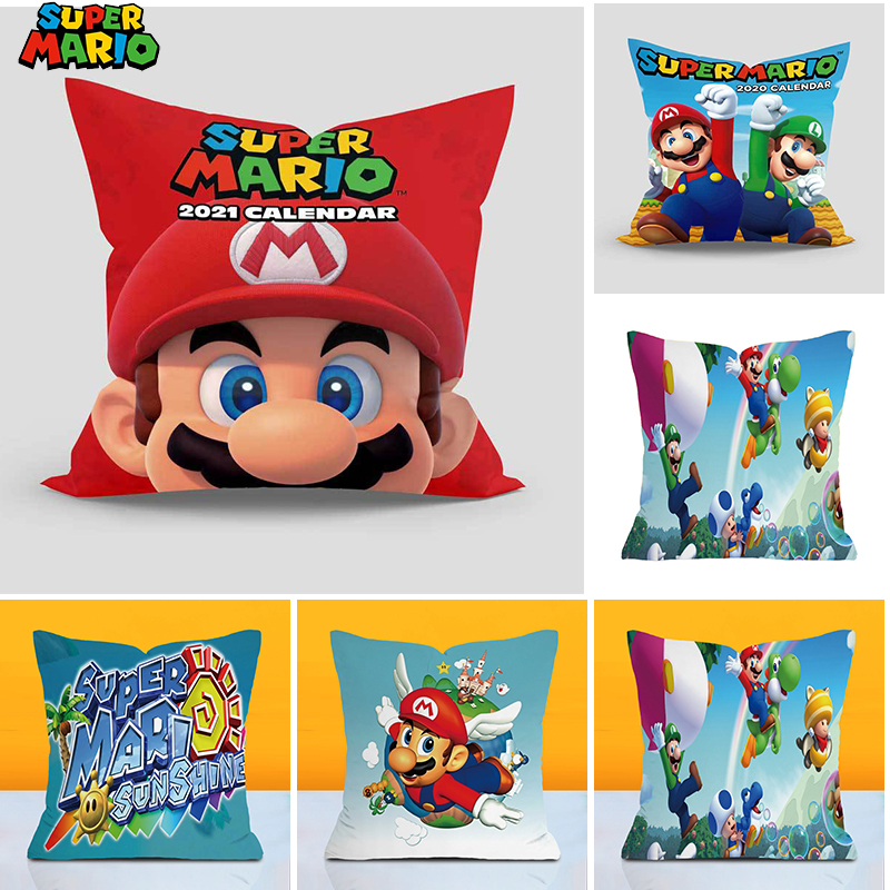 Super Mario Bros Luigi Cushion Cover Plush Game Pillowcase Cartoon Pillowcase Sofa Car Home Plush Cover with Pillow Core 45x45cm
