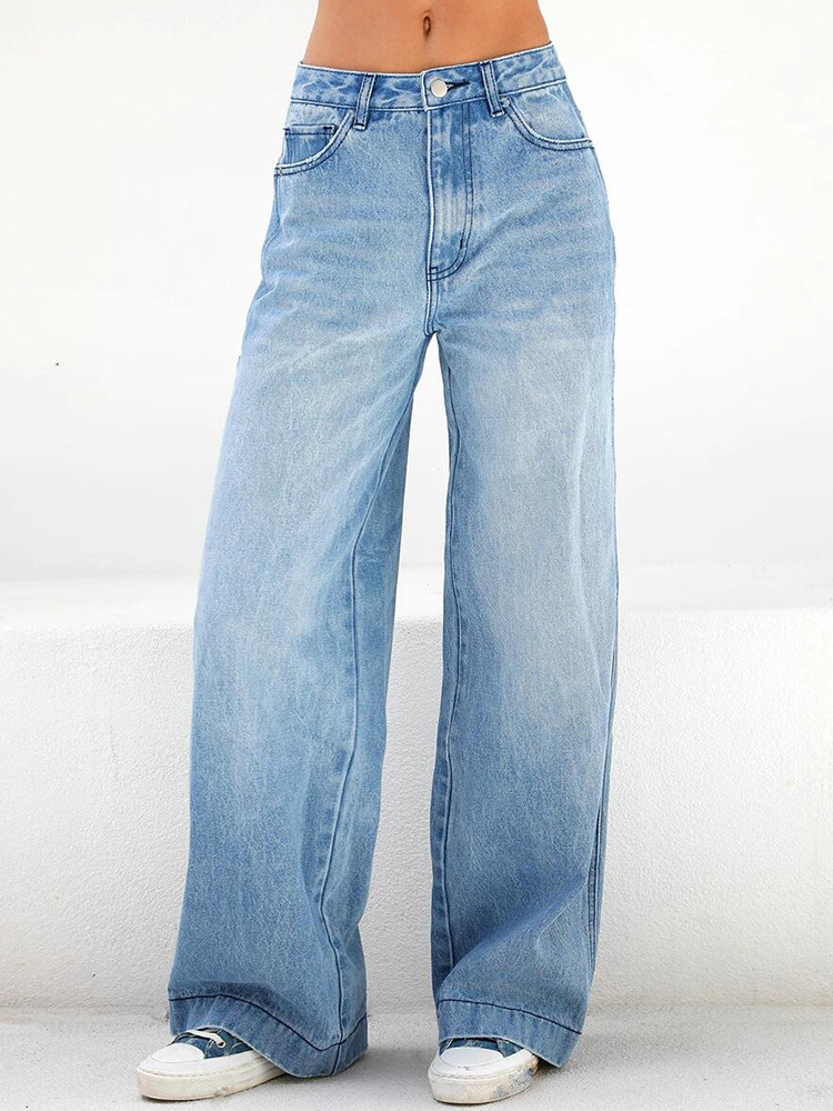  Spring Summer Loose Straight Tube Light Color Wide Leg Jeans Women's Thin Style High Waist Slim Pants Slim Jeans