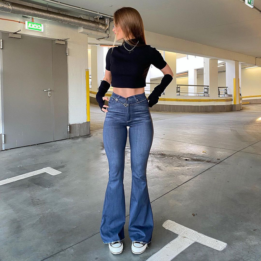 Spring Autumn Thin  Y2K Blue Jeans Women High Waist Stretch Jeans Femme Trousers Vintage Casual Comfort Denim Flare Pants