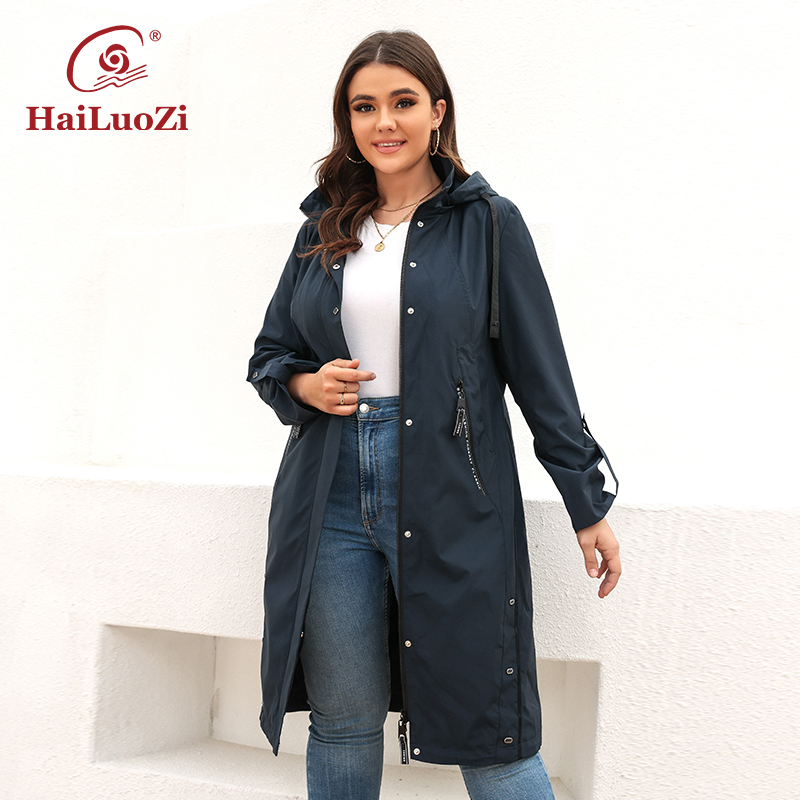 HaiLuoZi Women's Spring Coat  High  Mid-Length Plus Size Women Jacket  Casual Hooded Windproof Outwear 9722