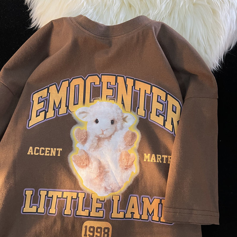 Summer fun cute lamb print short-sleeved T-shirt men and women loose street couple t shirt for women cartoon harajuku dress