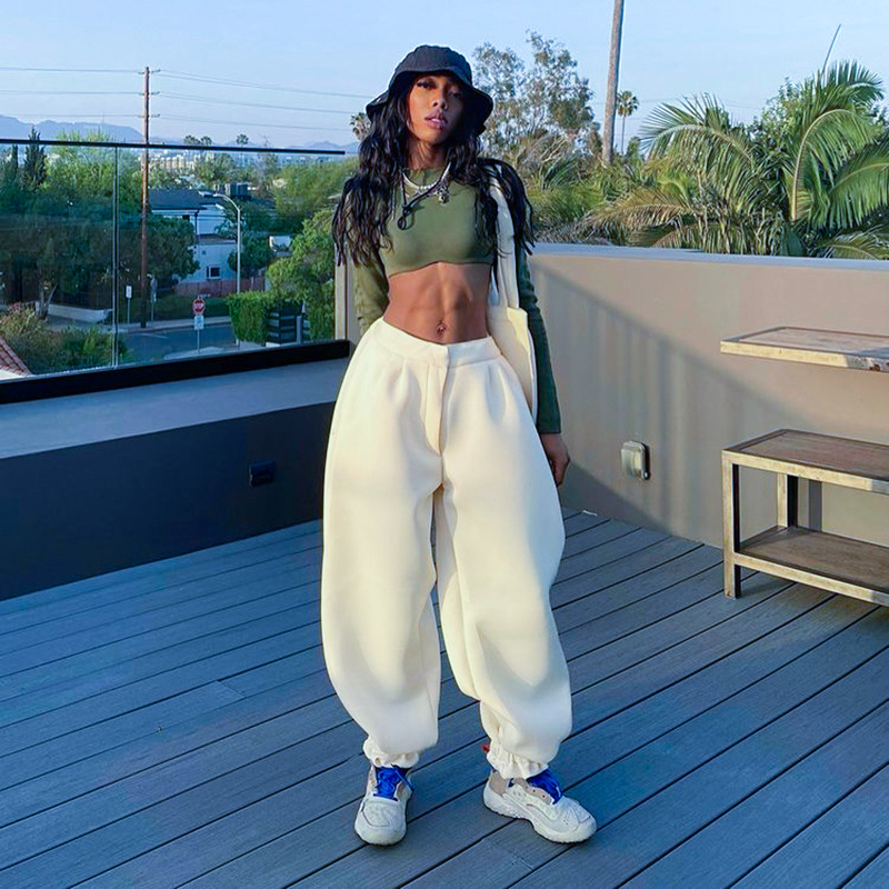 Elastic Low Rise Casual Belted Pants Women Streetwear Cargo Harem Female Loose Jogger Trouser