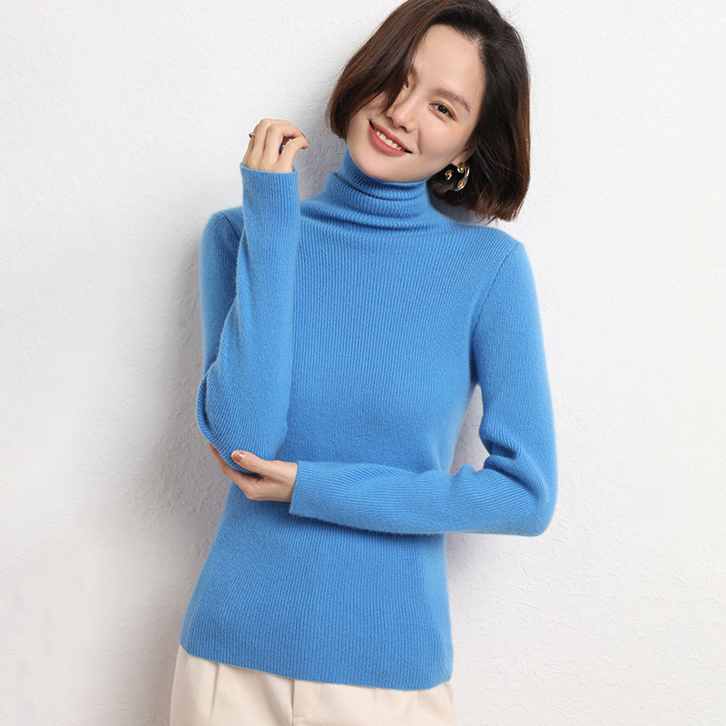 Spring Autumn Women Wool Blend Sweater Casual Striped Pile Collar Pullover Solid Color Knitted Sweater Slim Tops Commuter