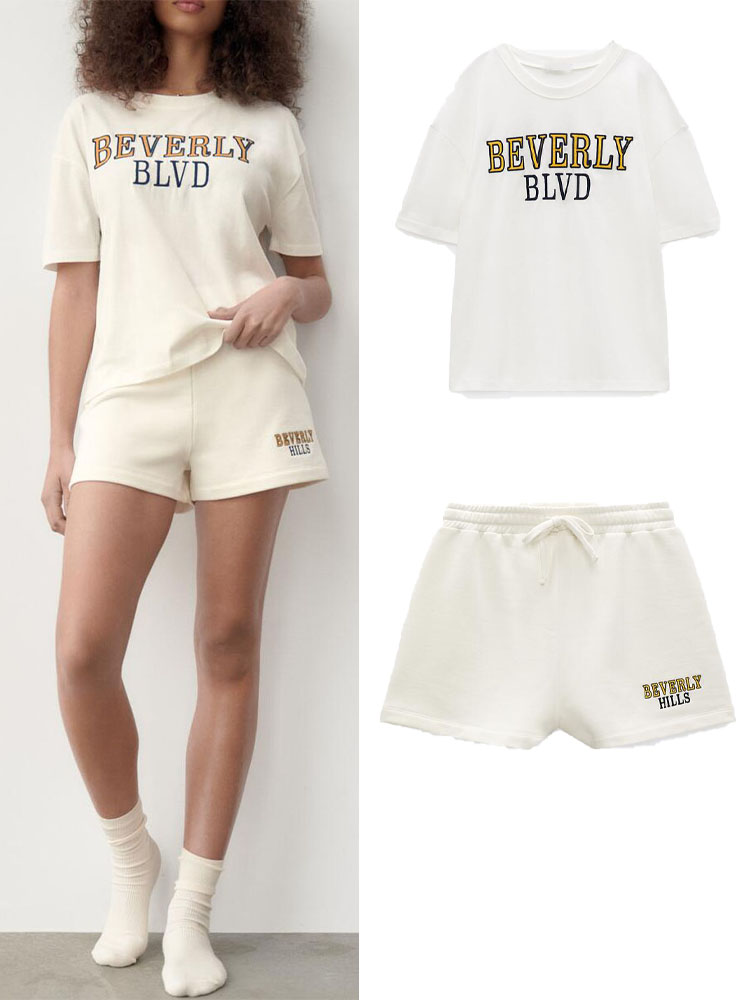 Zach AiIsa spring age-reducing all-match sports style letter embroidery T-shirt + elastic high waist sports casual pants