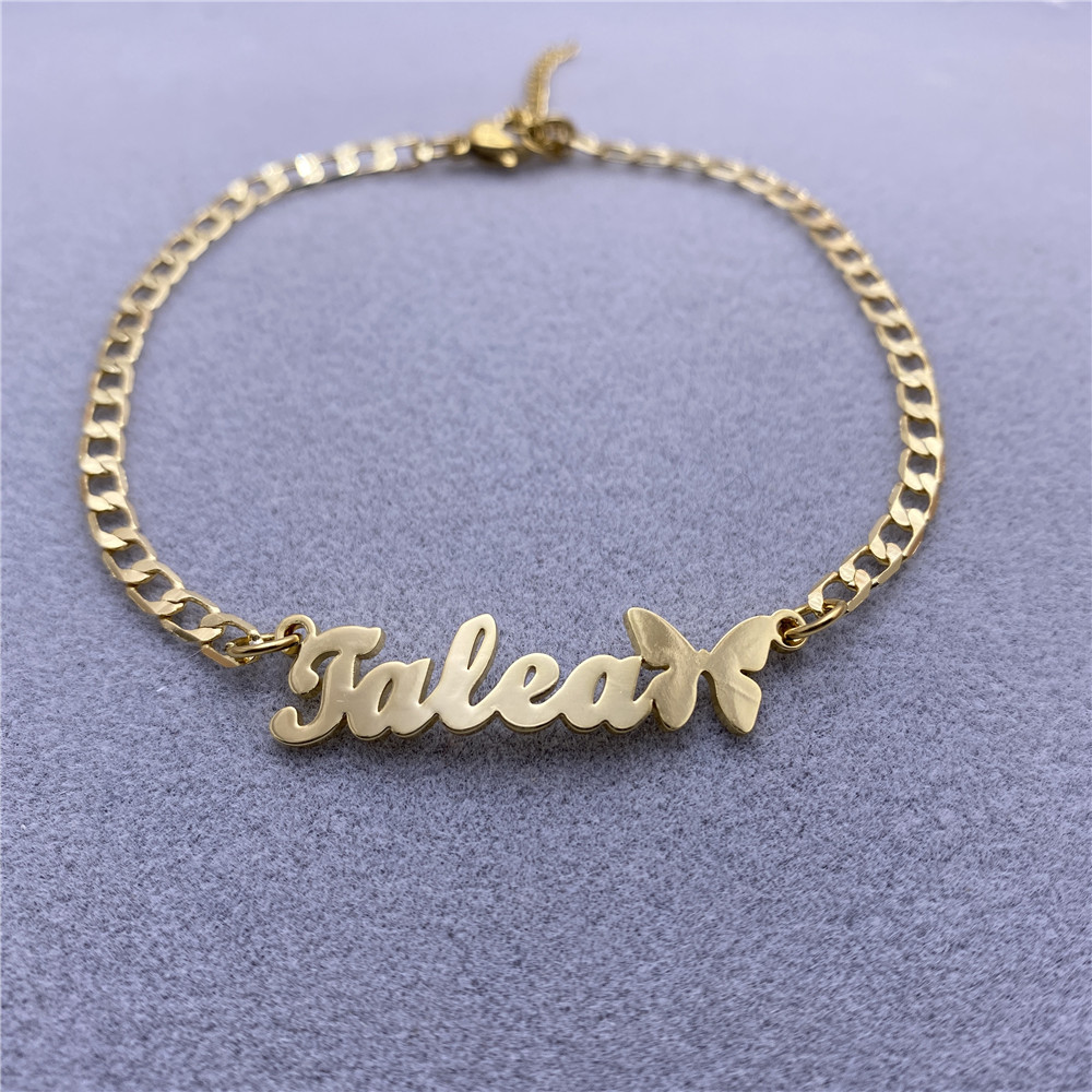 Custom Name Anklet with Butterfly Custom Stainless Steel Gold Anklet For Women Personalized Nameplated Anklet  Gift