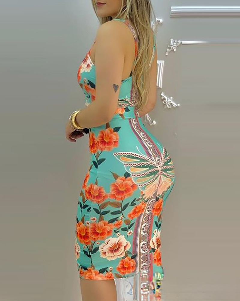  summer  women's  elegant blue butterfly floral vest printed skirt