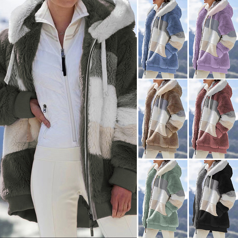 Womens Winter Coats Warm Thick Hooded Jacket Woman Overcoat Plus Size Long Coat Casual Fleece Faux Fur Coat Cold Outwear Clothes