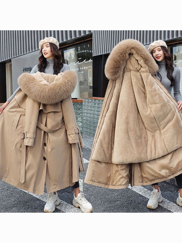 Women Winter Jacket Hooded X-Long Thick Faux Fur Padded Parkas Woman Distachable Plus Size Coat kurtka puchowa damska z futrem