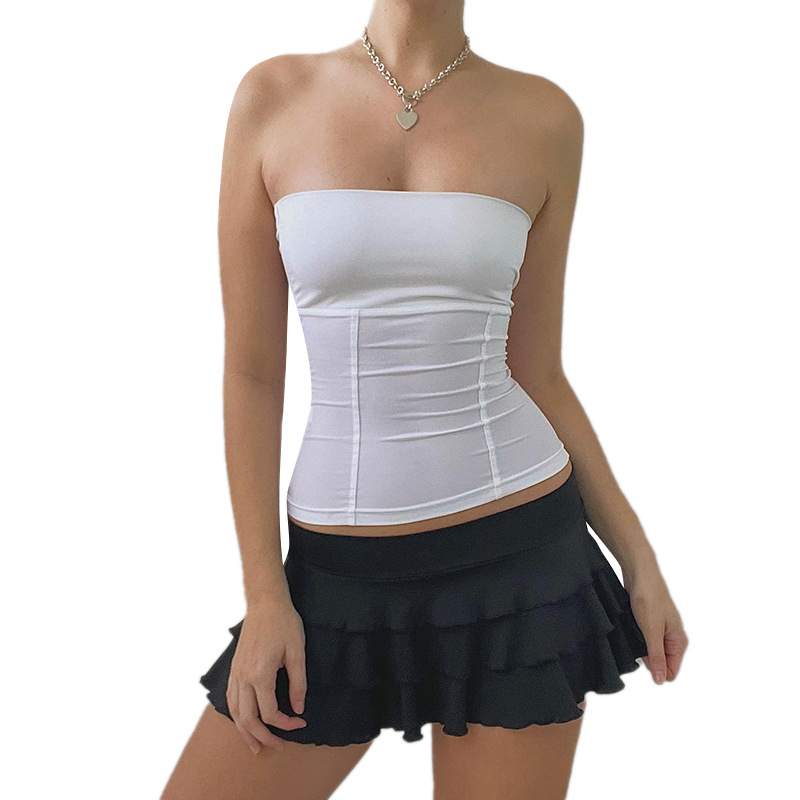 Xingqing y2k Strapless Corset Tops Summer White Off Shoulder Tanks Women Sleeveless Tube Top Sexy Skinny Fit Bustier Clothes
