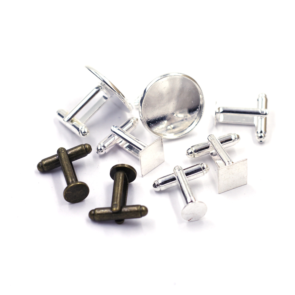 10Pcs Cufflinks Shirt Cuff Links Flat Round Square Pad Copper Bronze Silver Plated For Mens Jewelry Crafts DIY Accessories
