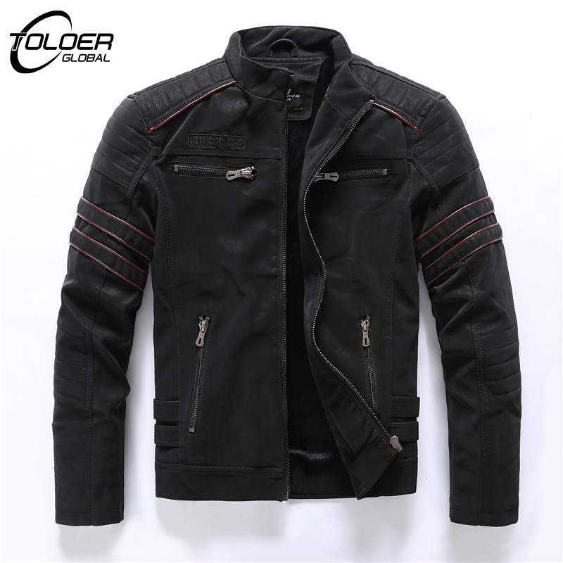 Men's Frosted Leather Jacket Motorcycle Winter Inner Fleece Coat Stand Collar Motor Jackets Slim PU Leather Coats Mens Clothing