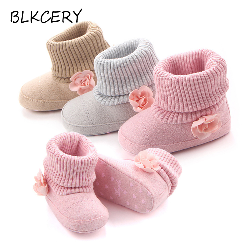 Newborn  Baby Boots for Girl Princess Shoes Newborn Boot Infant Booties Toddler  Buty with Pink Flowers Shower Gift