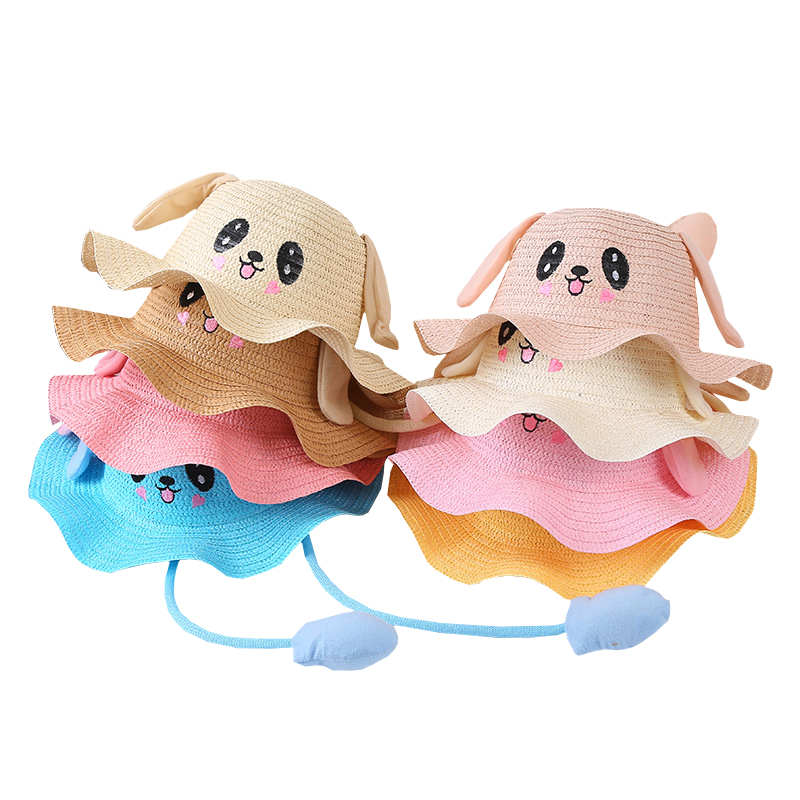 Children's Sun Hat Summer Sunscreen Straw Hats Ear Moving Bunny Hat Cosplay Party Holiday Rabbit Hats 4-12 Years and Adult