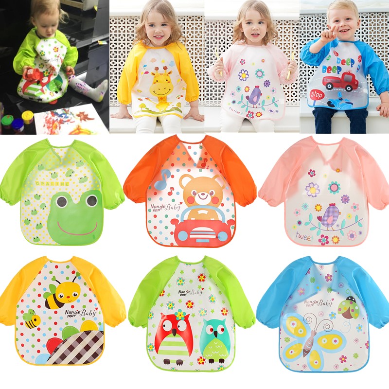 Cute Baby Bibs Waterproof Long Sleeve Apron Children Feeding Smock Bib Burp Painting Drawing Soft Toddler Clothing Bandana Bibs
