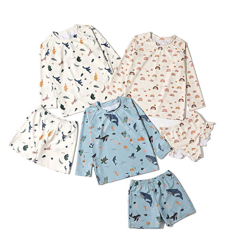 Children Swimwear with Long Sleeves Hat 3 Pcs Kids Rashguard  Swimming Tee Pants Girls Tankini Teenage Summer Surfing Suit