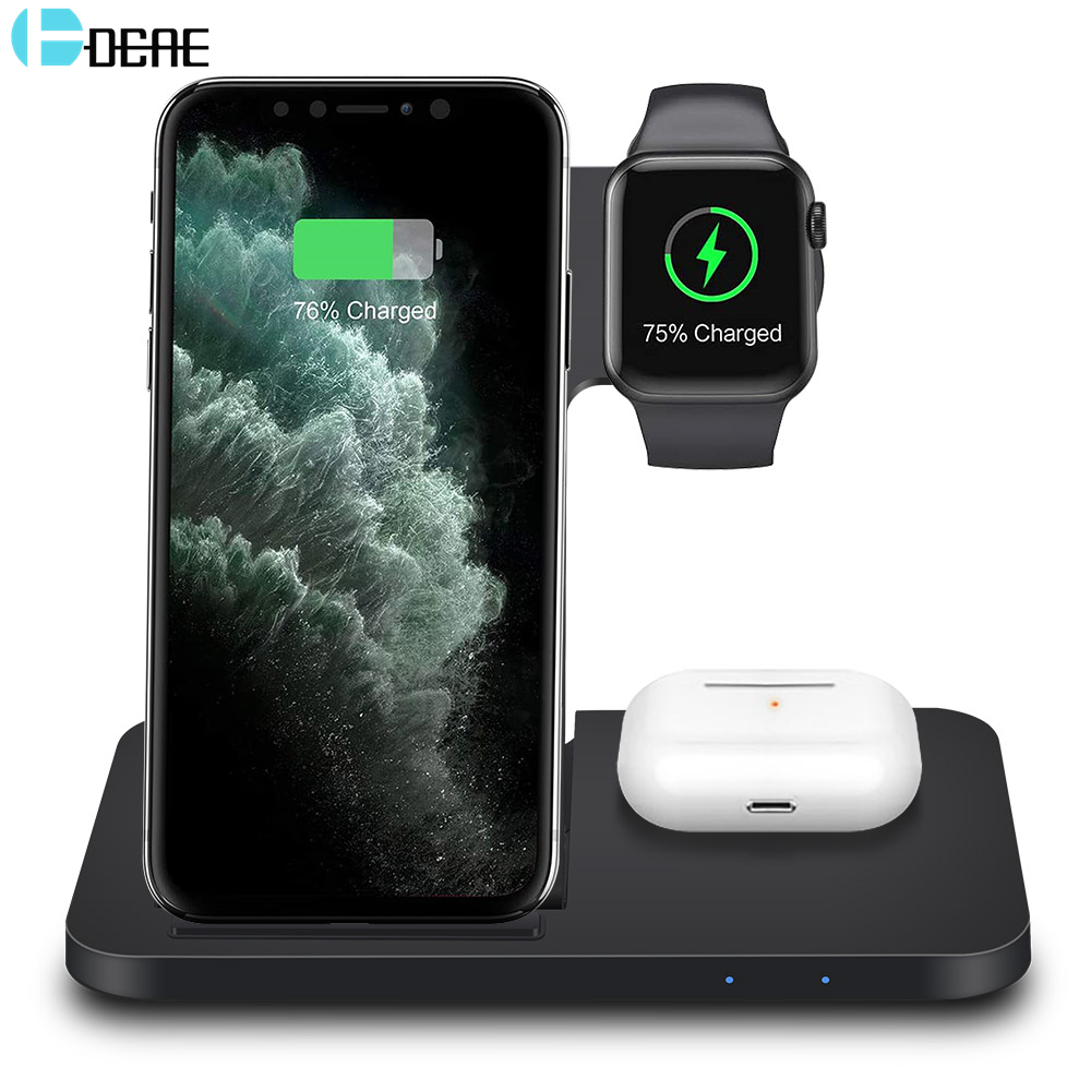 DCAE 15W Qi Fast Wireless Charger Dock Station For iPhone 13 12 11 XS XR X 8 Apple Watch 7 6 5 4 3 2 AirPods Pro Charging Stand