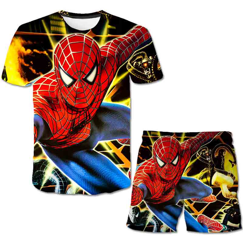 Children's 3D T-Shirt Set Girls Kids Spider-man Short Pant 2pcs Child 4-14T Baby  Cartoon Tops Clothing Short Suit