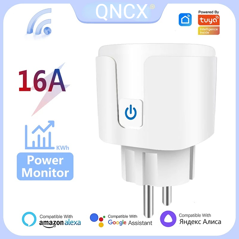 QNCX Wifi Smart Plug Socket Outlet EU 16A Tuya Power Monitor Timing Function Smart Life APP Remote Control Smart Home Sockets