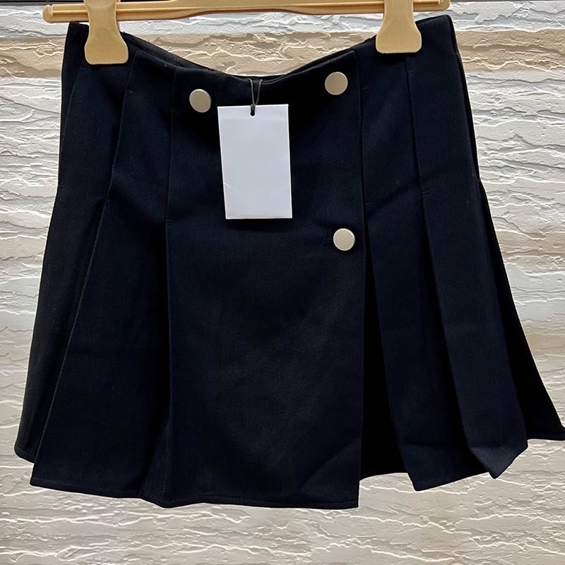 22 Spring  High Waist Uniform Pleat Skirts Designer Metal Double Breasteds Mini Skirt  Simple Black Pleated Skirts