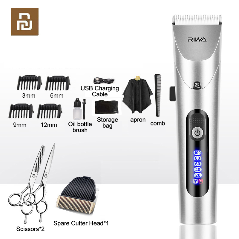 Xiaomi RIWA Hair Clipper Professional Electric Trimmer With LED Screen Washable Rechargeable Men Strong Power Steel Cutter Head