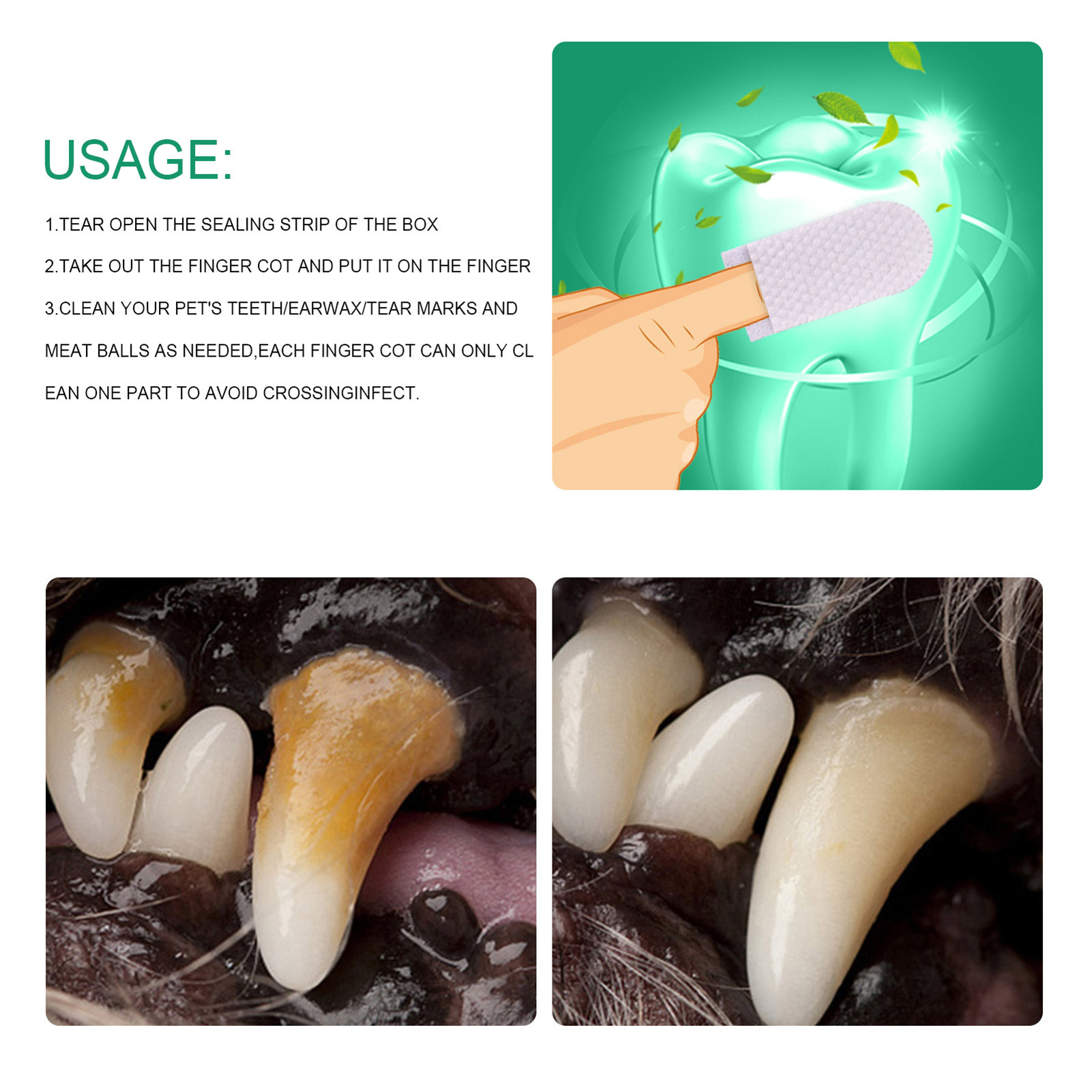 Ear Wipes For Dogs Dog Wipes 20pcs Dog Dental Wipes For Teeth Pet Clean Teeth Finger Wipes For Dogs And Cats Cochlear Care Wipes