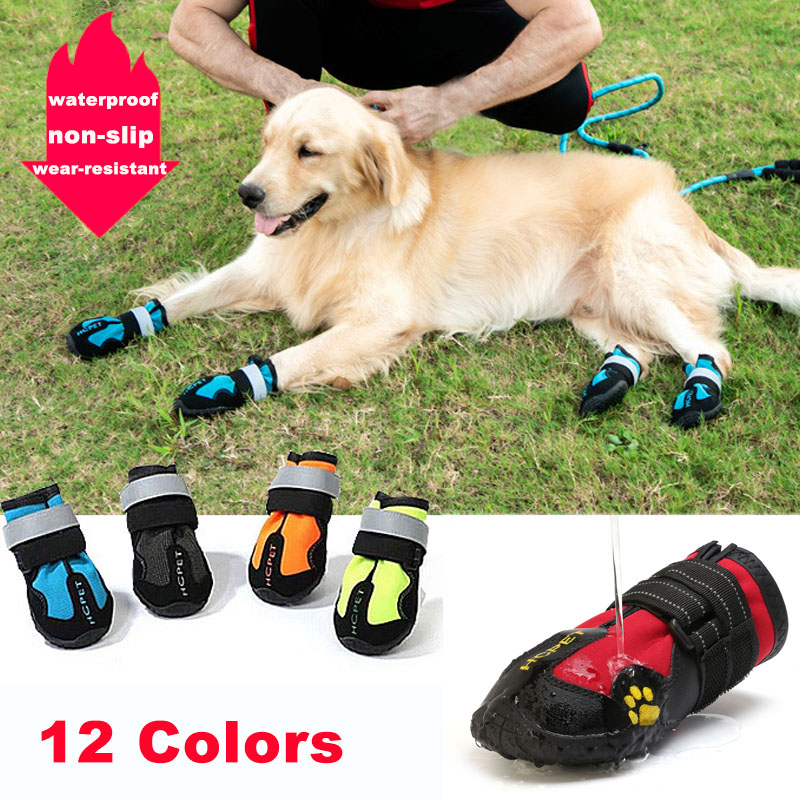 4pcs/set Pet Dog Shoes Reflective Waterproof Dog Boots Warm Snow Rain Pets Booties Anti-slip Socks Footwear For Medium Large Dog