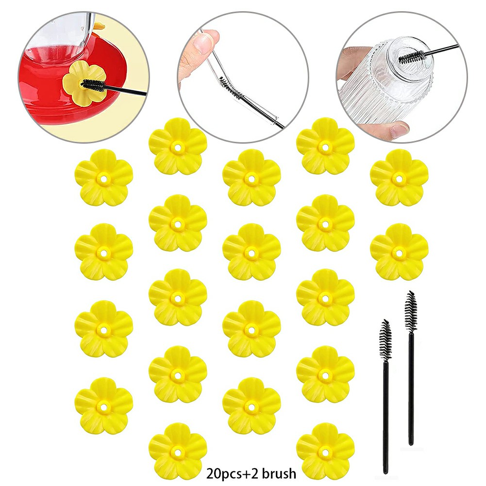 20pcs Bird Feeder Flowers Replacement Flowers Cleaning Brushes Hummingbird Feeder 3*1.1*2inch 7.8X3x5cm Accessories