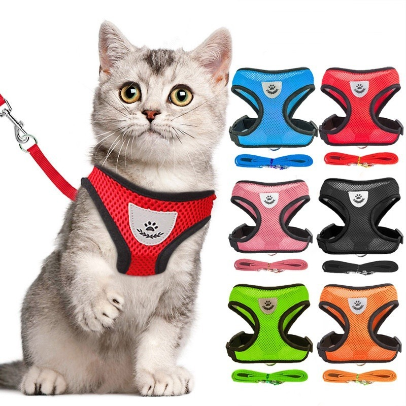 Cat Adjustable Harness Polyester Mesh  Soft Breathable Vest Walking Lead Leash For Small Medium Dog Cats Pet Easy Control