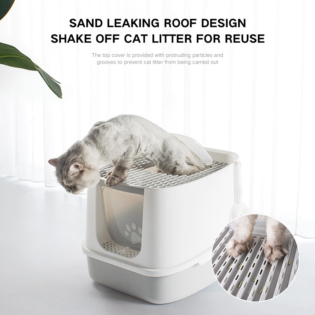 Cat Sandbox Litter Box Fully Enclosed Anti-Splash Cat Toilet Deodorant Pet Cleaning Supplies Kitty Litter Box Toilet Litter