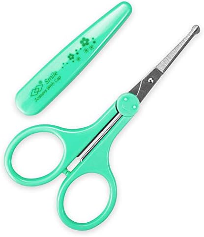 Eyebrow Scissors, Small Scissors for Facial, Nose, Eyebrow, Mustache, and Beard Hair Trimming & Grooming, Safety Edge, Green Long Cap