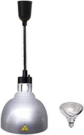 Hanging Food Heat Lamps Ceiling Food Warmer with Infrared Bulb Warming Lamps Retractable Style (Dia25cm(Silver))