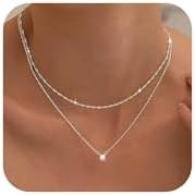 Tewiky Diamond Necklaces for Women, Dainty S925 Sterling silver/ 14K Gold Choker Necklace Simple Silver CZ Jewelry Necklaces for Women Trendy Gifts