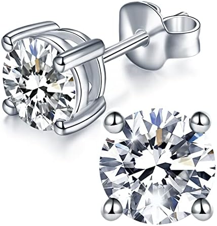 IMOLOVE Moissanite Stud Earrings with 0.6ct-3ct D Color Round Cut Lab Created Diamond Earrings in Sterling Silver with 18K White Gold Plated for Women Men