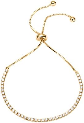 PAVOI 14K Gold Plated Cubic Zirconia Classic Tennis Bracelet for Women | Adjustable Slider