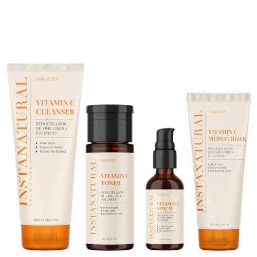 InstaNatural Skin Care Set, Vitamin C Face Wash, Toner, Serum and Moisturizer , Hydrating, Anti Aging and Brightening