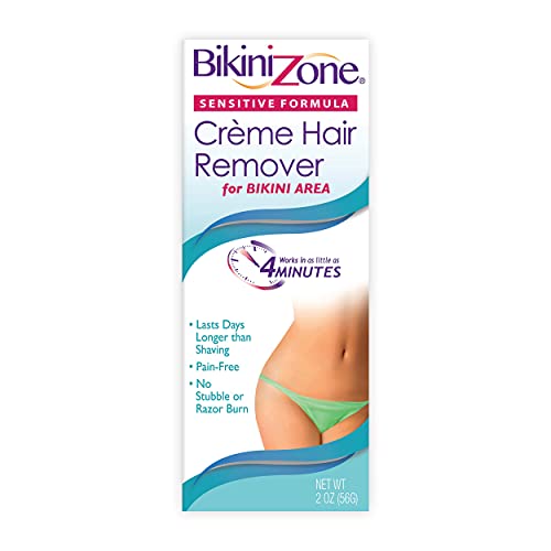 Bikini Zone Crème Hair Remover – Instant Hair Removal for Women – Depilatory Cream for Sensitive Skin & Delicate Areas – Lasts Longer than Shaving – Painless w/Aloe, Chamomile & Green Tea