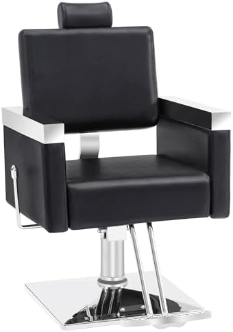 BarberPub Classic Recline Hydraulic Barber Chair Salon Spa Chair Hair Styling Beauty Equipment 3018 (Black)