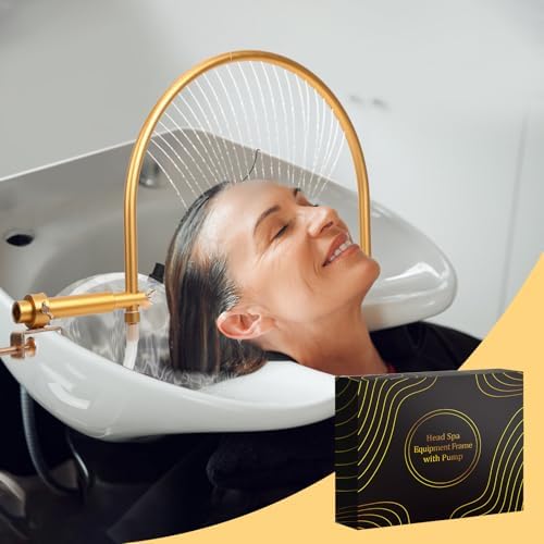 Head Spa Water Circulation Equipment, Portable Shampoo Bowl Waterfall Head Spa, Fits Shampoo Bowl for Salon and Beauty Salon, Gold (SXH-0001, Average Size)
