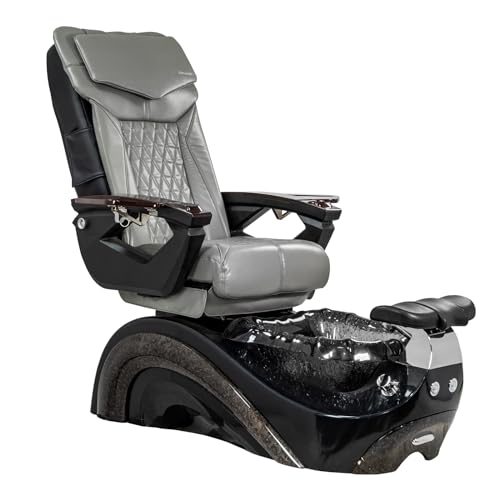 PERLA 18 LX Shiatsulogic Pedicure Chair Black Tub w/Discharge Pump Stylish Pedicure Tub with Pipe-Less Magnetic Jet Pedicure Spa, Storm Grey