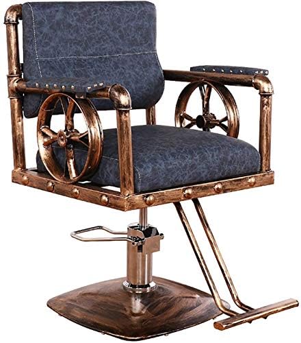 Vintage Hydraulic Beauty Equipment, Lifting and Rotating Hair Cutting Chair Can Be Put Down Industrial Style Barber Shop Chair (Max Load Capacity 420 lbs) for Hair Stylist (Color : Blue ((Blue