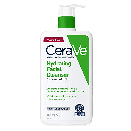 CeraVe Hydrating Facial Cleanser | Moisturizing Face Wash For Dry Skin | Hyaluronic Acid + Ceramides + Glycerin | Hydrating Cleanser For Normal To Dry Skin | National Eczema Association Certified