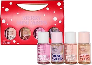 Victoria's Secret PINK 4 Piece Merry Mini Mists Gift Set: Warm & Cozy and Fresh & Clean, Assorted Scents, Gift Set for Women