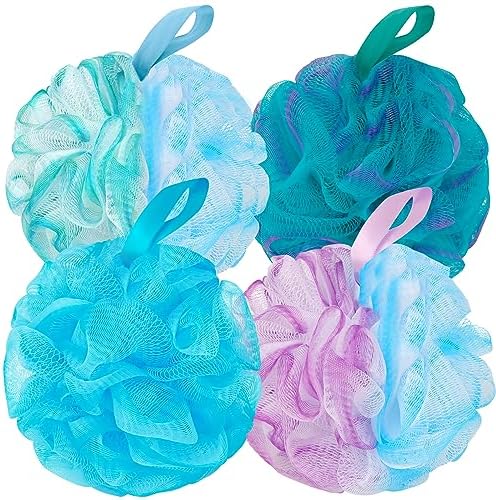 Bath Loofah Shower Sponge Body Back Scrubber Soft Mesh Shower Puffs Exfoliating Loofa for Women & Men Bath Accessories Cleaning Tool (4Pack 60G Loofah Sponge, Forest Fairy)