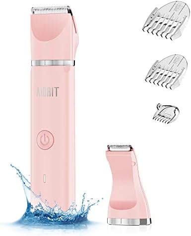 Electric Bikini Trimmer for Women - 2 in 1 Electric Lady Clipper Pubic Hair Groomer Painless Hair Removal Razor Body Shaver , Portable Ladies Shaver with 2 Trimmer Heads , IPX7 Waterproof