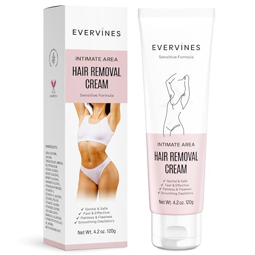 Hair Removal Cream for Women: Bikini Pubic & Intimate Areas Legs Arms Underarms - Fast Gentle Painless Depilatory with Scraper for Sensitive Skin at Home or Travel (4.2oz)