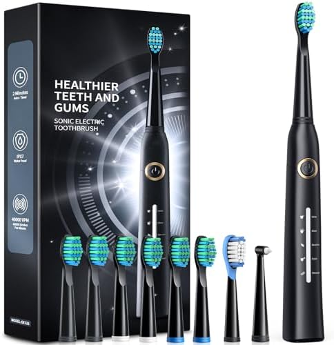Sonic Electric Toothbrushes for Adults and Kids , 8 Brush Heads Electric Toothbrush with 40000 VPM Deep Clean 5 Modes, Rechargeable Toothbrushes Fast Charge 4 Hours Last 30 Days