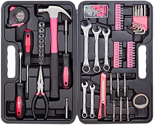 Cartman 148Piece Tool Set General Household Hand Tool Kit with Plastic Toolbox Storage Case Pink