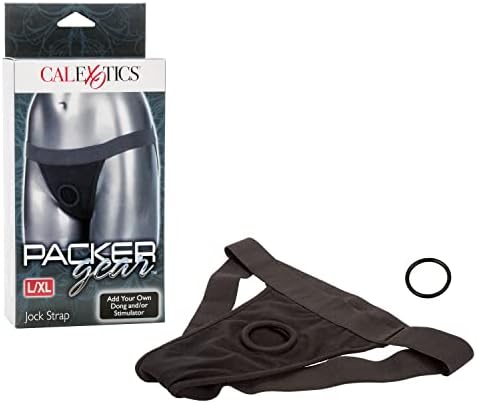 CalExotics Packer Gear Black Jock Strap Harness – Adult Sex Toy Strap On Dong Packer Probes for Couples - L / XL