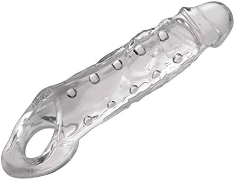 Size Matters Clearly Ample Penis Enhancer with Strechy Ball Strap for Men, Women, and Adult Couples, Reusable Extender Sleeve for Size Length and Girth, Soft, and Firm with Textured Nubs, 9.1 Inch